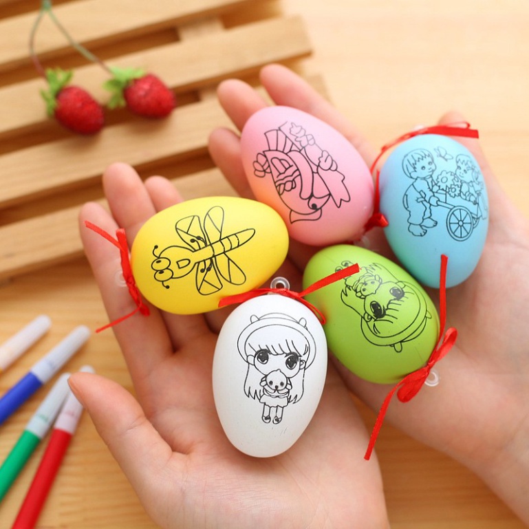 Trứng nhân tạo vẽ trang trí thủ công DIY cho sinh nhật trẻ em, kích thước 6.5 * 4.5cm (1338TNT)