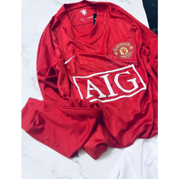 Set bộ quần áo thể thao bóng đá nam nữ dài tay clb mu manchester united aig đỏ 2008