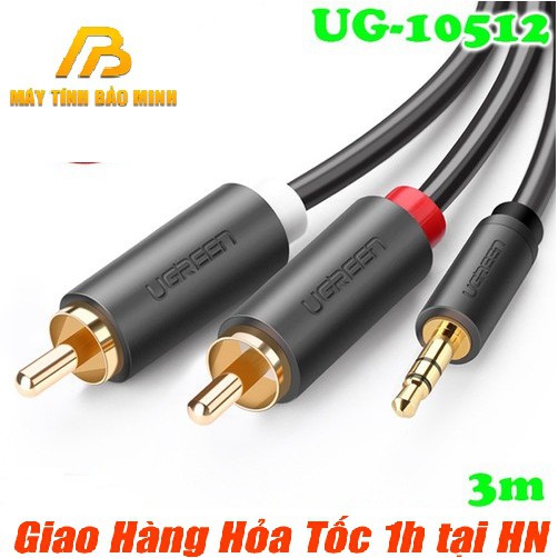Dây Loa 3,5mm sang 2 Hoa Sen RCA Ugreen 10512 Dài 3m - Hàng Chính Hãng
