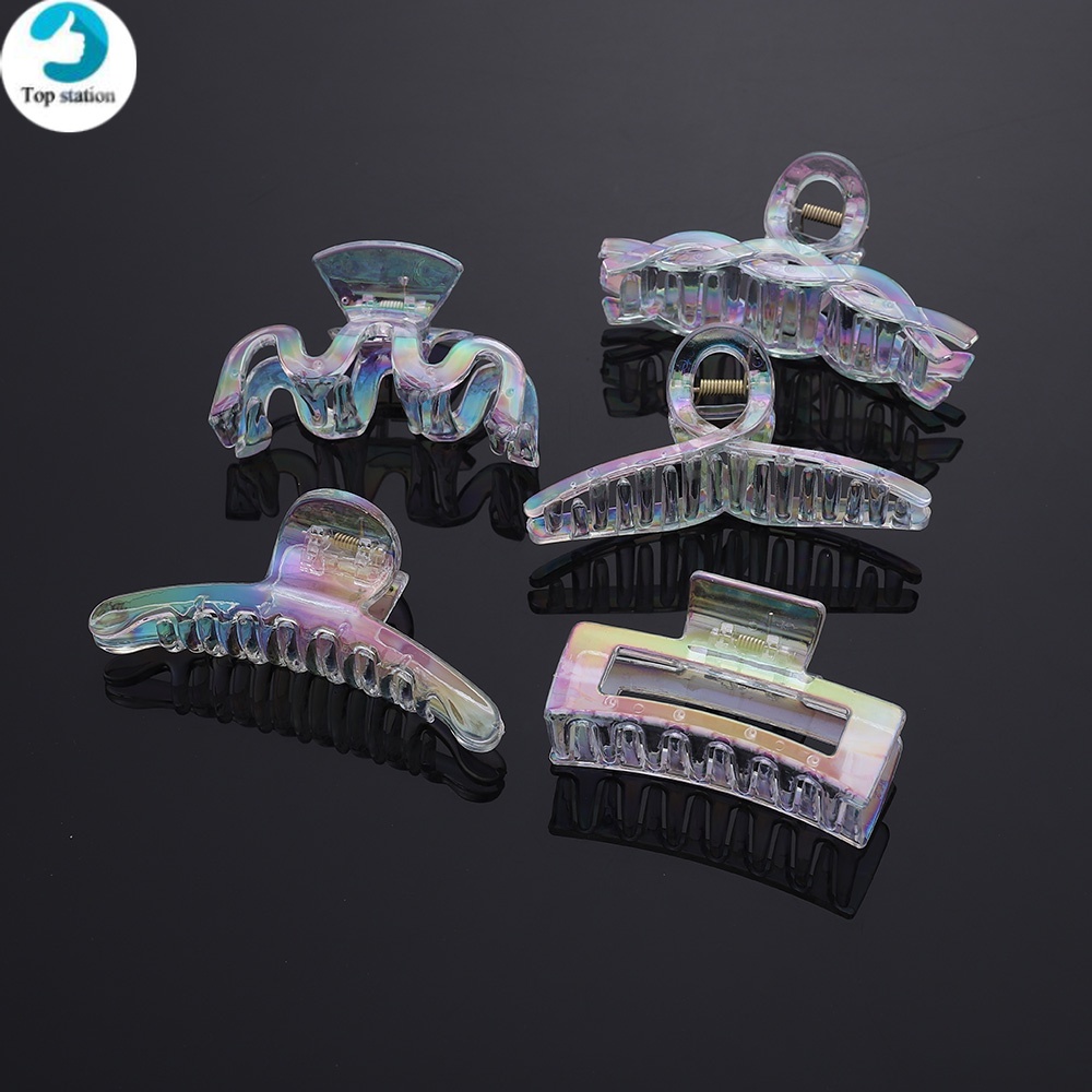 Kẹp Tóc Trong Suốt Màu Laser Cỡ Lớn Phong Cách Hàn Quốc Độc Đáo