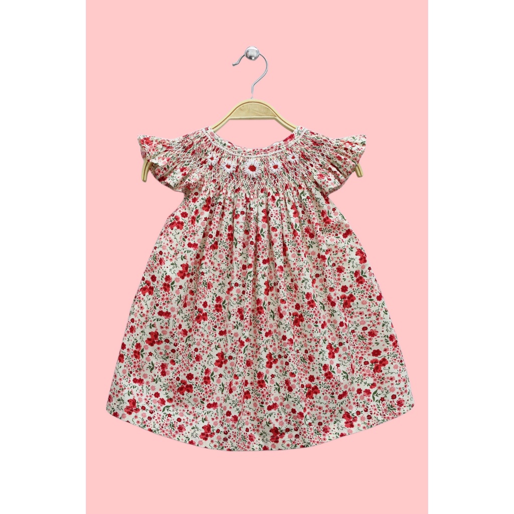 Váy Đầm Cho Bé Gái, Đầm Smock Thêu Tay Kiểu Cánh Tiên Họa Tiết Hoa Cúc Bánh Bèo Dễ Thương Size 1 Tuổi -10 Tuổi