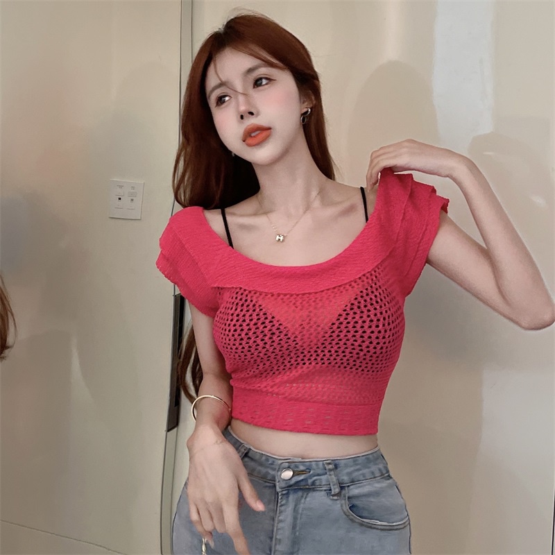 Áo thun ZHELIHANGFEI tay ngắn thiết kế khoét lỗ phong cách quyến rũ cho nữ