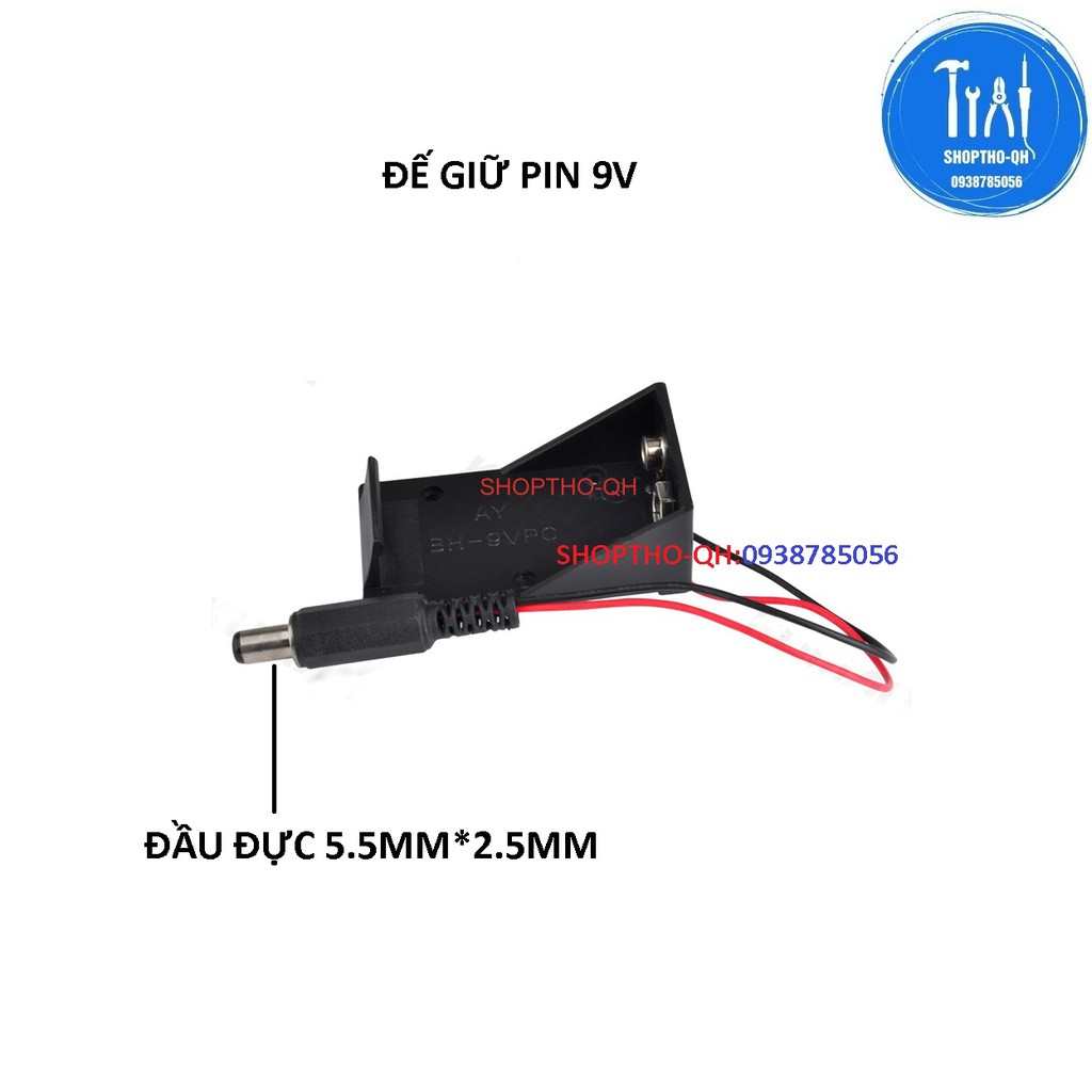 Hộp đế pin 9V có nối jack DC 5521 thích hợp các board Arduino