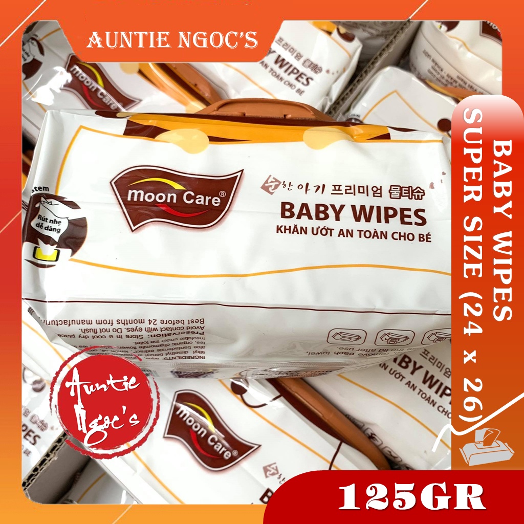 Combo 4 gói khăn giấy ướt Baby Wipes Moon Care cỡ lớn 24x26cm, an toàn cho da mẹ và bé