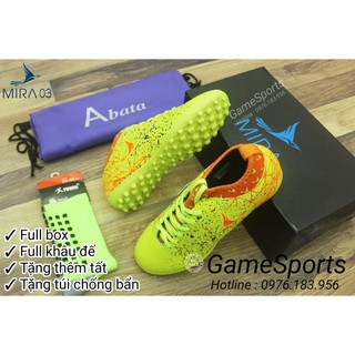 [Free Ship]Giầy đá bóng Mira chính hãng MR03 xanh chuối ( Giầy bóng đá cổ chun cao cổ đế TF)