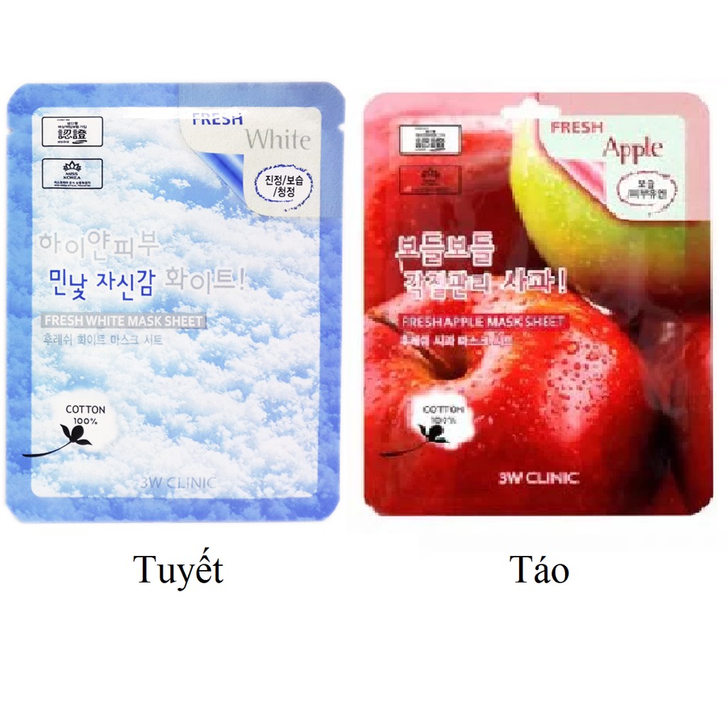 [15 Loại] Bộ 10 Gói Mặt Nạ 3w Clinic Fresh Mask Sheet 23ml x 10 Miếng