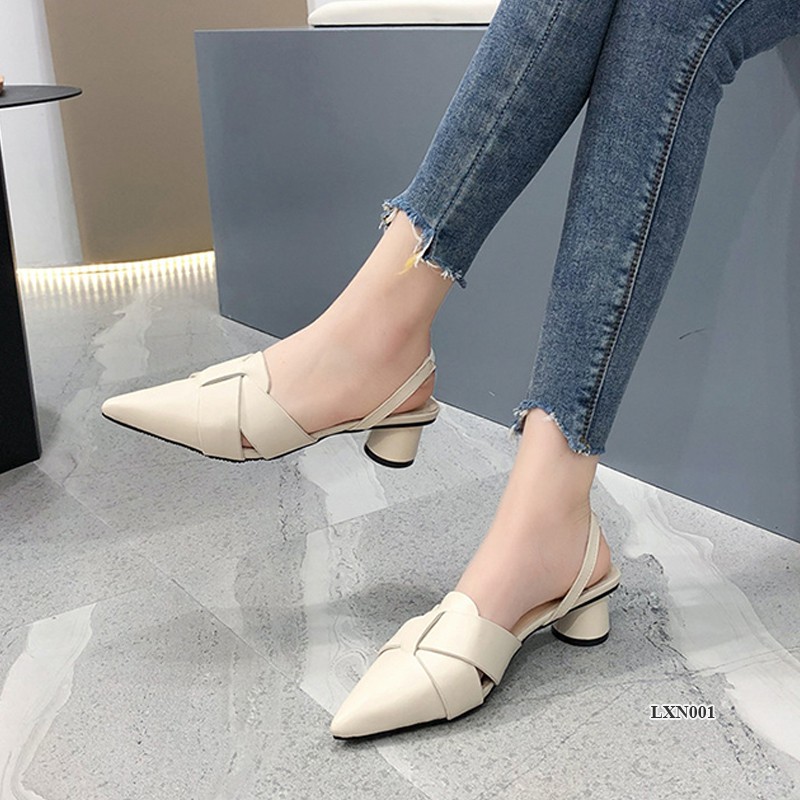 Sandals bít mũi Hàn Quốc, Giày cao gót mũi nhọn trẻ trung, cá tính gót tròn 5 cm tôn dáng cho nữ TKO129