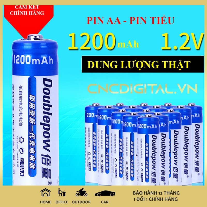 Bộ Sạc Pin Doublepow Kèm 4 Pin Tiểu Sạc AA 1200mAh - Combo Pin và bộ sạc Doublepow - Hàng Chính Hãng 1 đổi 1