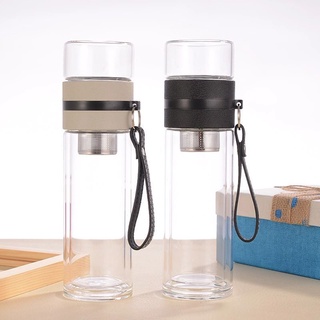 Bình Thủy Tinh 2 Lớp 450ml Pha Trà Cách Nhiệt Lõi Lọc Inox 304 Kèm Quai Xách Tiện Lợi
