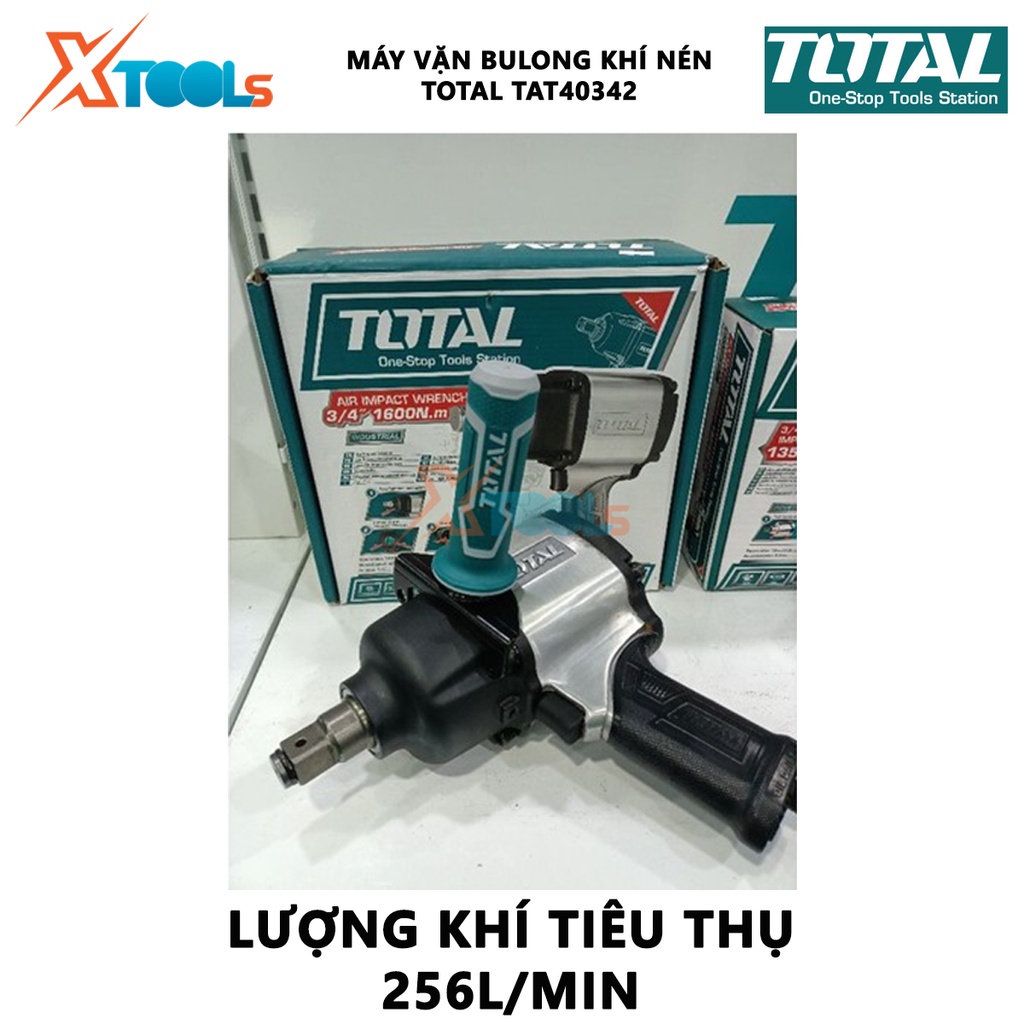 Máy siết bulong khí nén (3/4&quot;) Total TAT40342 đầu vặn vuông 19mm(3/4&quot;); tốc độ không tải 4000rpm; mô men quay: 1600Nm(11