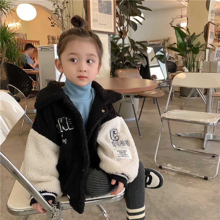AG299 -Áo khoác bé gái bóng chày lông cừu sz 80-140, áo khoác cho bé thể thao