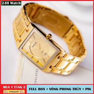 Đồng Hồ Nam HALEI 564M Cao Cấp Mặt Vuông Lịch Lãm Mặt Vàng Dây Vàng