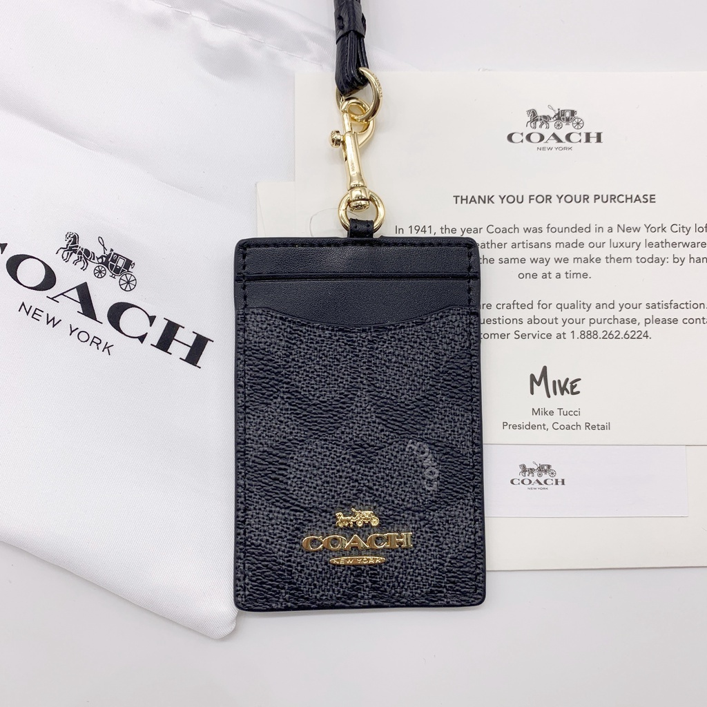 Giá đỡ thẻ COACH ❥ ❈ Logo kim loại Dây buộc làm việc ID đích thực