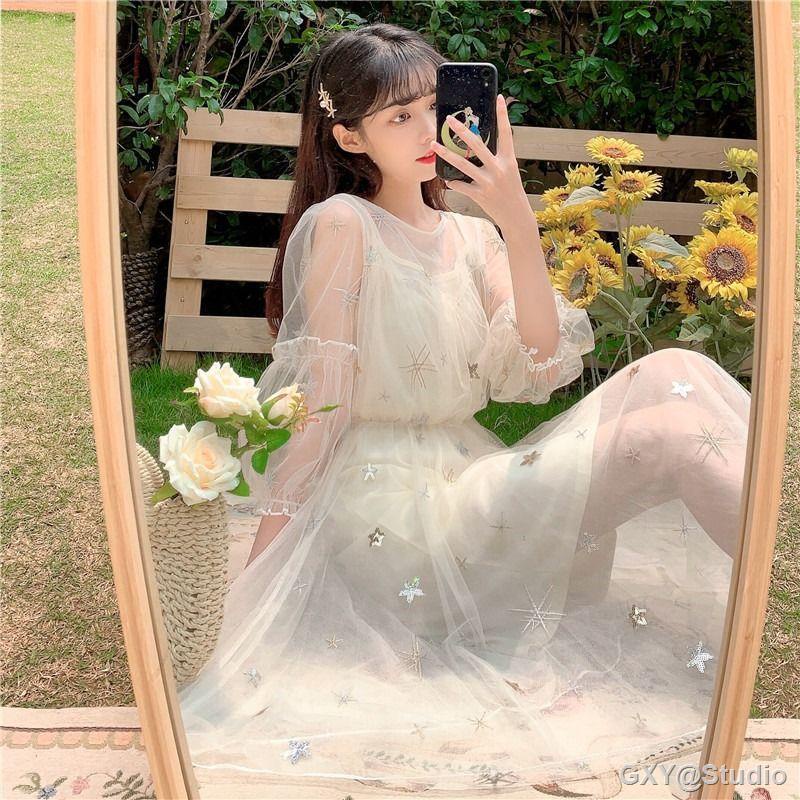 🌈GXY@Studio🌈 Pháp váy lưới cổ tích ngọt ngào mùa hè mới tính khí eo thon tay áo phồng váy