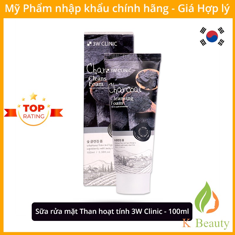 Sữa rửa mặt 3W Clinic Than hoạt tính - 3W Clinic Charcoal Cleansing Foam - 100ml Hàn Quốc [Chính Hãng - Có Tem]