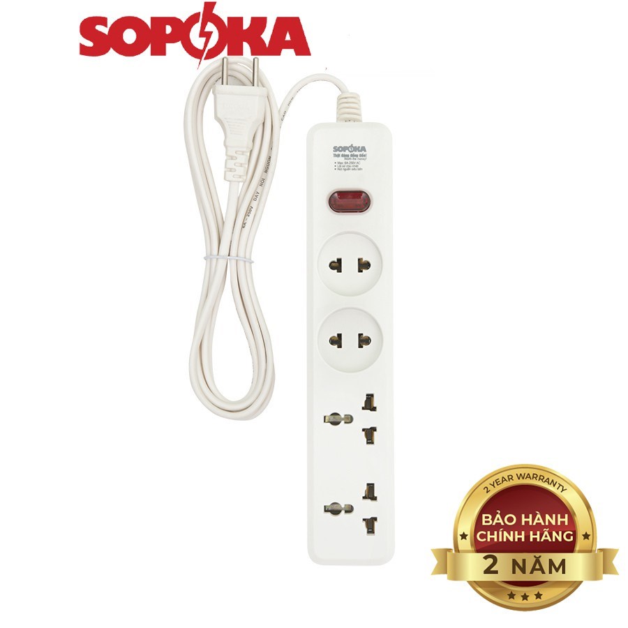 Ổ cắm điện liền dây chịu tải 2200W SOPOKA 4D2 dây 2,5M-4,5M