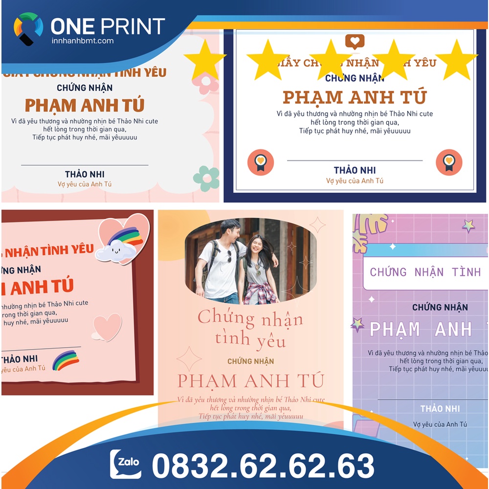 In - Thiết kế giấy chứng nhận tình yêu cute cho các cặp đôi theo yêu cầu