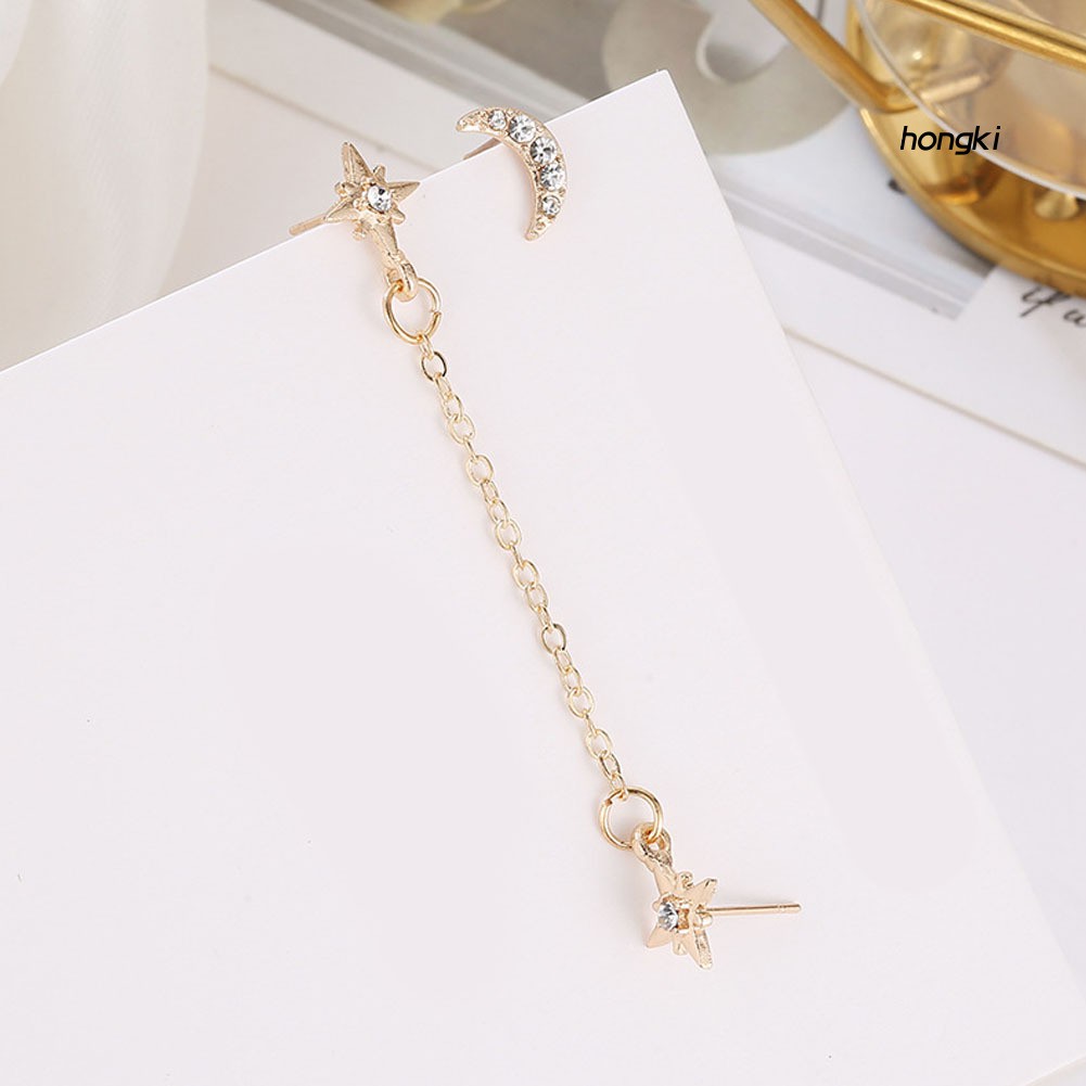 (Hàng Mới Về) Set 2 Khuyên Tai 3 Lỗ Hình Mặt Trăng Ngôi Sao Thời Trang Cho Nữ