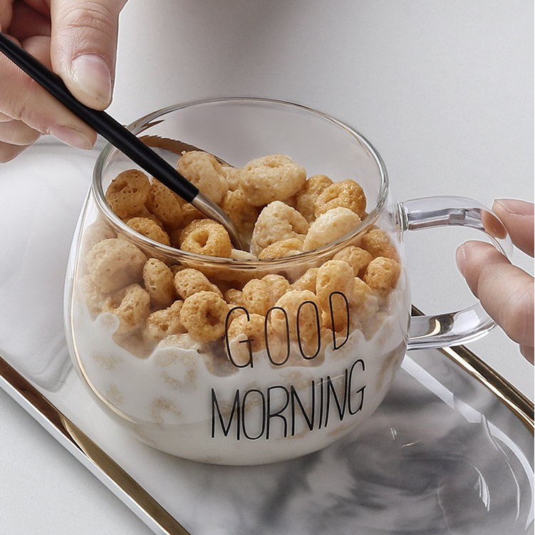 Cốc Thủy Tinh Trong Suốt In Chữ GOOD MORNING Có Tay Cầm Sáng Tạo Dùng Để Uống Cà Phê/Trà/Sữa