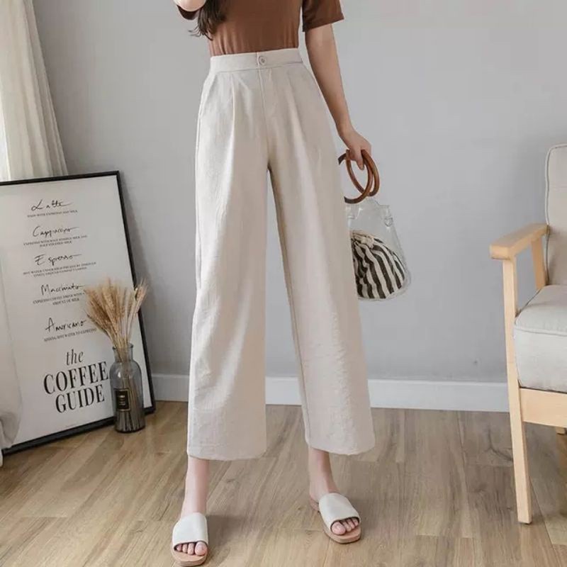 Quần Culottes đũi ống rộng lửng bigsize dáng suông 9 tấc nữ - Màu Đen Trắng - Vải đũi xước mềm mặc công sở đi biển ở nhà