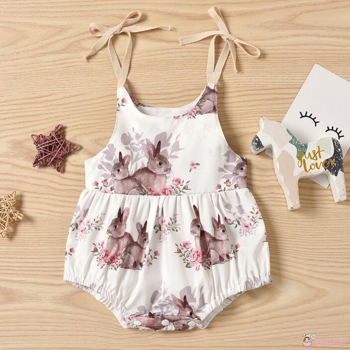 Áo Liền Quần Cổ Tròn Không Tay In Hoa Cho Bé Gái