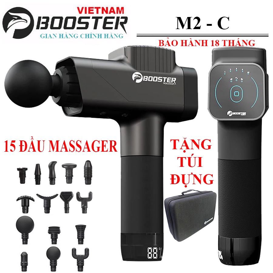 15 ĐẦU MASSAGER - Súng Massage Gun BOOSTER M2-C AI Inside 2021 Cảm Ứng Thông Minh Tiên Phong Công Nghệ Trị Liệu Smart AI