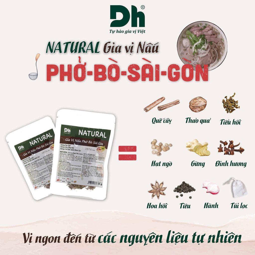 COMBO 2 Gói Gia vị nấu Phở Bò Sài Gòn Natural Dh Food 25G/Gói - Tự Hào Gia Vị Việt