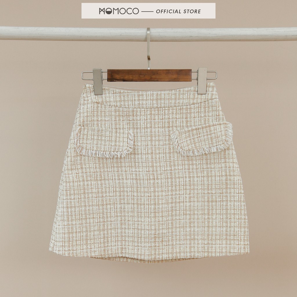 Set Dạ Tweed Be Cao Cấp MOMOCO Cổ Sen Tròn, Túi Có Nắp - M2754