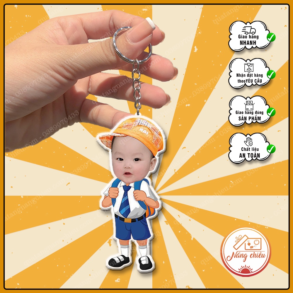 Phụ kiện treo balo,chìa khóa xe, Móc khóa in ảnh con yêu, cắt ghép chibi bé nam dễ thương, siêu rẻ, quà tặng ý nghĩa