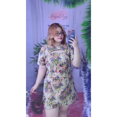 𝗕𝗜𝗚 𝗦𝗜𝗭𝗘 Đầm Gấm Hoa Thêu Nổi Khoét Ngực 𝟱𝟱-𝟴𝟱𝗸𝗴