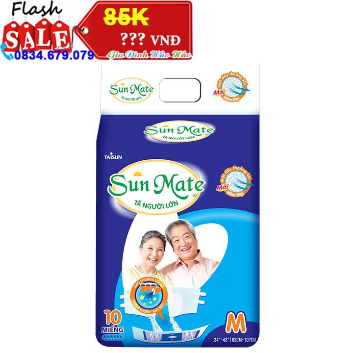 TÃ DÁN NGƯỜI LỚN SUNMATE SIZE M10 - VÒNG BỤNG 62-107CM - BỊCH 10 MIẾNG