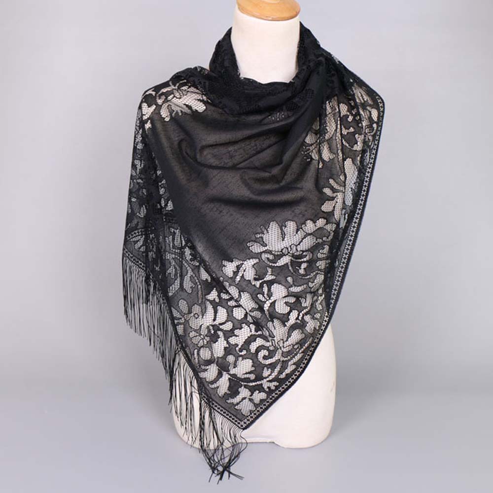 Khăn choàng cổ vải ren phối tua rua thời trang cho nữ