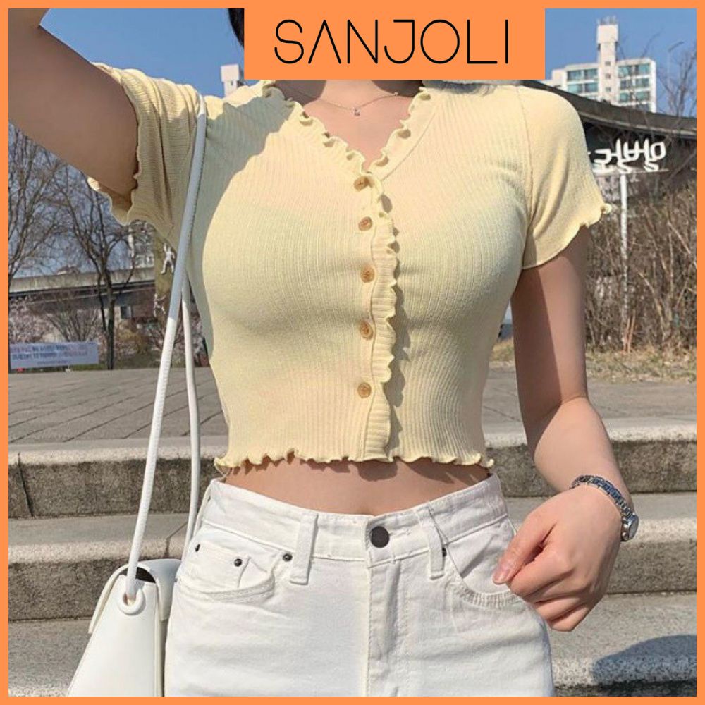 Áo Kiểu Croptop Nữ SANJOLI Áo Croptop tay ngắn Ôm body Ulzzang Bánh Bèo Hàn Quốc AO037