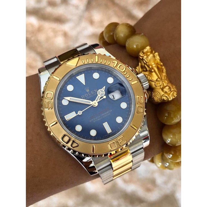 Đồng hồ Nam Rolex cơ automatic Oyster Yacht Master cổ điển mạnh mẽ nam tính dây kim loai 40mm màu xanh vàng
