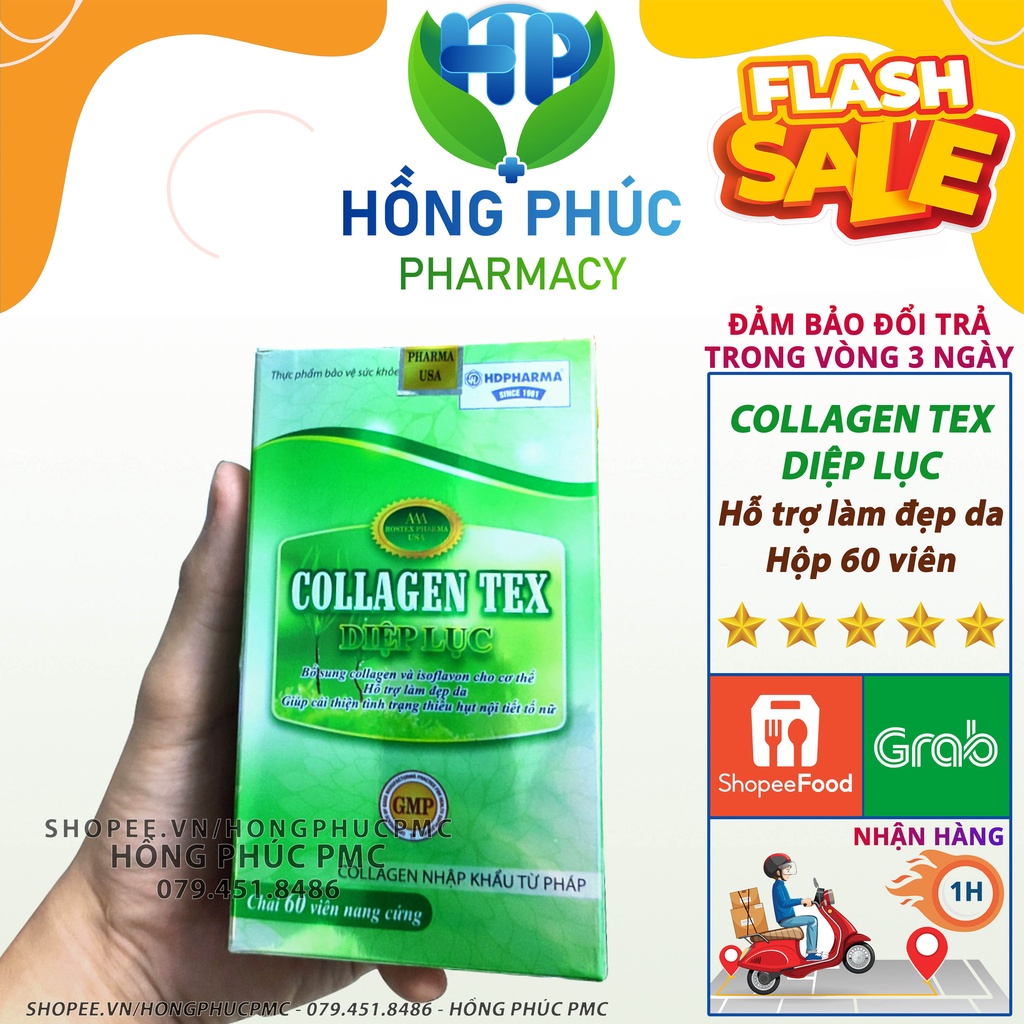 Viên uống Diệp lục Collagen TEX 60 viên chăm sóc da mặt vitamin c trắng da đẹp da chống lão hóa bổ sung collagen