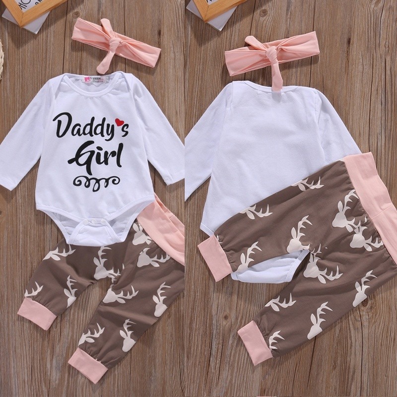 ღ♛ღBaby Girl Long Sleeve Romper+Pants+Headband Outfit Set