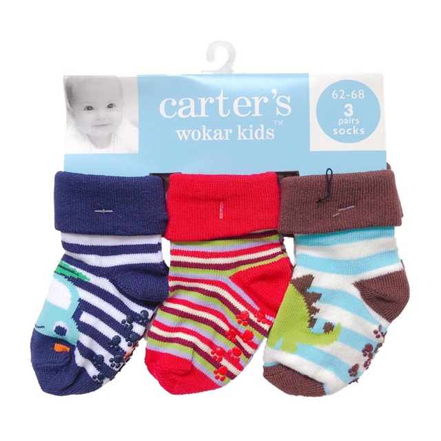 Set 3 đôi tất carter chống trượt bé trai 2-3 tuổi