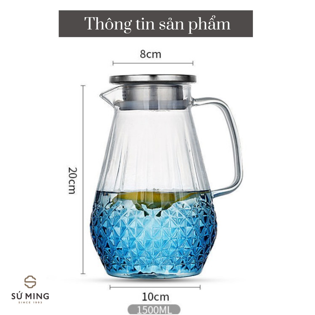 Bình Trà Thuỷ Tinh [CHẤT DÀY] cao cấp, nắp inox sáng sang trọng, giao hàng nhanh.