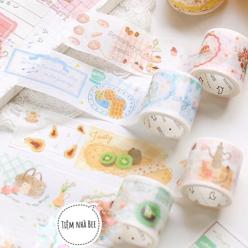 Washi tape trang trí sổ còng, sổ Bullet Journal │ Hình trái cây, bánh │ 1 cuộn 30mmx3m │ Xem thêm ở phần MÔ TẢ SẢN PHẨM