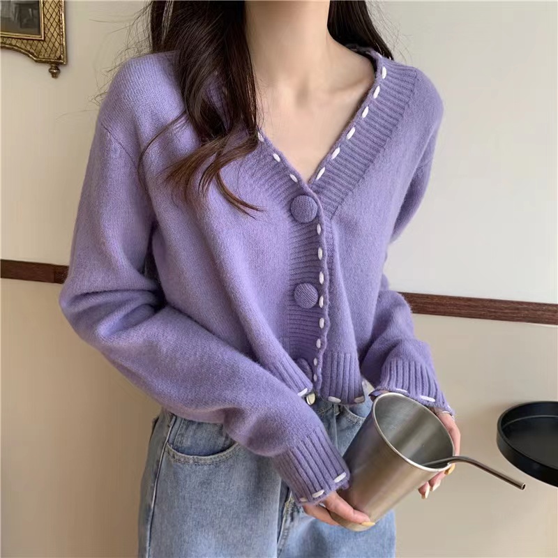 Áo Khoác Cardigan Dệt Kim Cổ Chữ V Thiết Kế Mới Thời Trang Dành Cho Nữ
