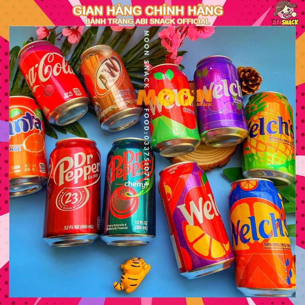 Tổng Hợp Nước Ngọt Lon có Gas Welch’s/Coca/Dr Pepper/AW/Fanta Nhập Khẩu Mỹ USA 335ml