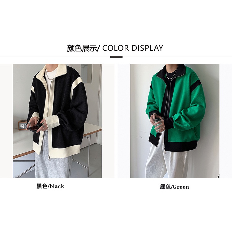 Áo khoác dệt kim dáng rộng phối hai khóa kéo cá tính thời trang cho nam