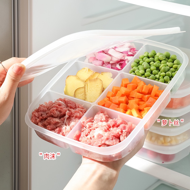 Hộp nhựa đựng thực phẩm chia ngăn để tủ lạnh có nắp Hộp để rau củ quả Khay đựng thức ăn bảo quản nguyên liệu tươi ngon