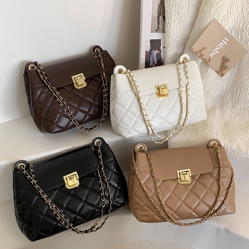 Túi xách IELGY sức chứa lớn đeo chéo vai kết cấu kim cương phối dây xích cho nữ