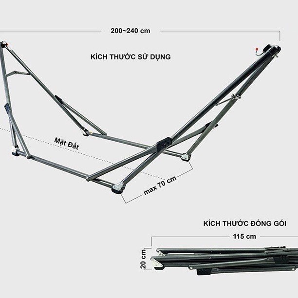 Võng xếp inox khung vuông chính hãng giá rẻ kèm lưới cán thép chịu tải 300kg