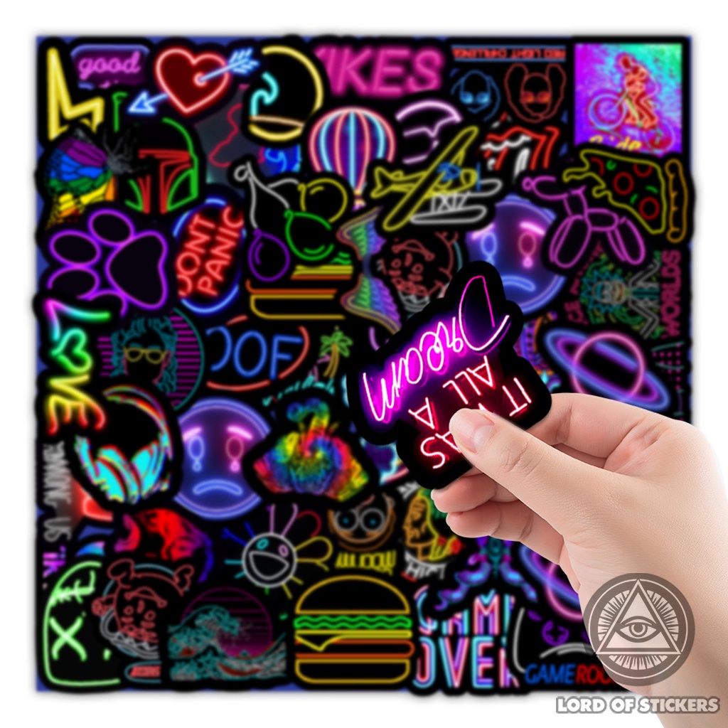 Set 50 Nhãn Dán Neon Graffiti Sticker Họa Tiết Hoạt Hình Cute Chống Thấm Nước Trang Trí Mũ Bảo Hiểm, Laptop, Vali, Sổ