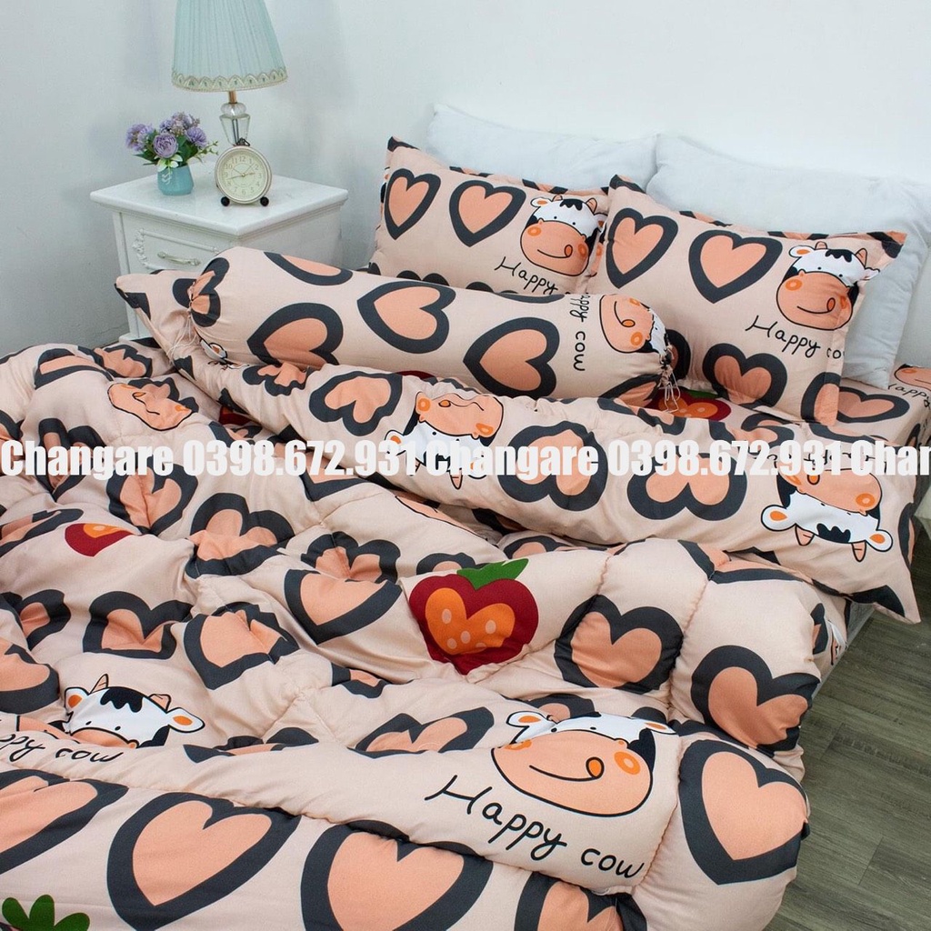 Bộ chăn ga gối cotton Poly Bò trái tim cute mẫu mã đa dạng đủ kịch thước m6 m8 2m2