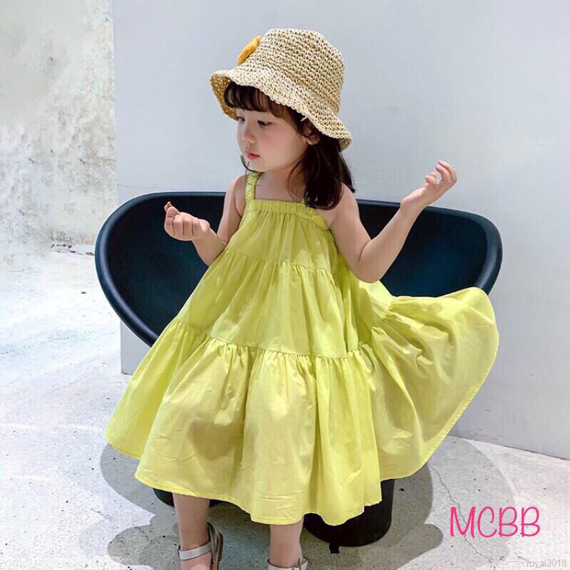 MCBB - Size Nhỏ 8-26 Kg Đầm Hai Dây Cho Bé Gái Đầm Maxi Dài Đi Biển Trơn Váy Xòe Váy Bé Gái 1-16 Tuổi Nữ Trẻ Em Bộ DAT16