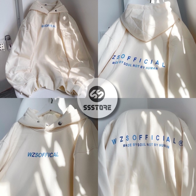 áo Hoodie nỉ WZS màu kem unisex ảnh thật SSSTore ( nam nữ mặc đều được)