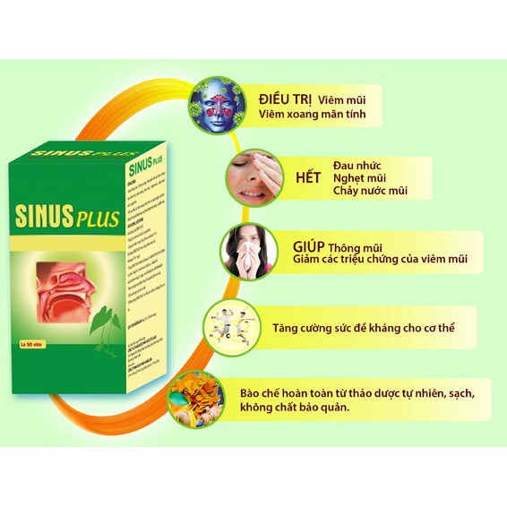 Sinus Plus - Hỗ trợ làm thông mũi, thông xoang và hỗ trợ làm giảm các triệu chứng của viêm xoang, viêm mũi dị ứng